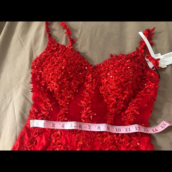 Mermaid evening red dress. Beads & appliqués. Vestido de fiesta de noche. - Picture 5 of 11